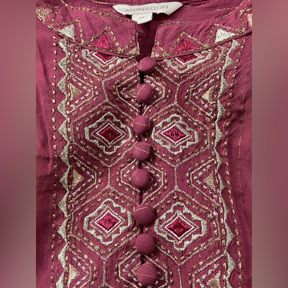 Monsoon Festive Maroon/ Burgundy Top Blouse with Buttons Embroidered size M - Picture 2 of 9